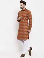 Jompers Men Mustard & White Woven Design Kurta Only - Distacart