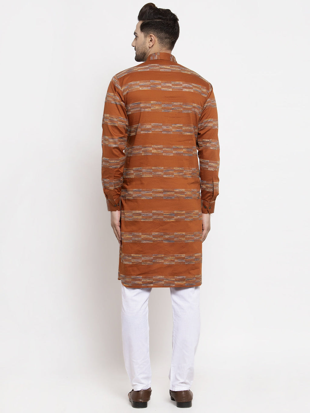 Jompers Men Mustard & White Woven Design Kurta with Pyjamas - Distacart