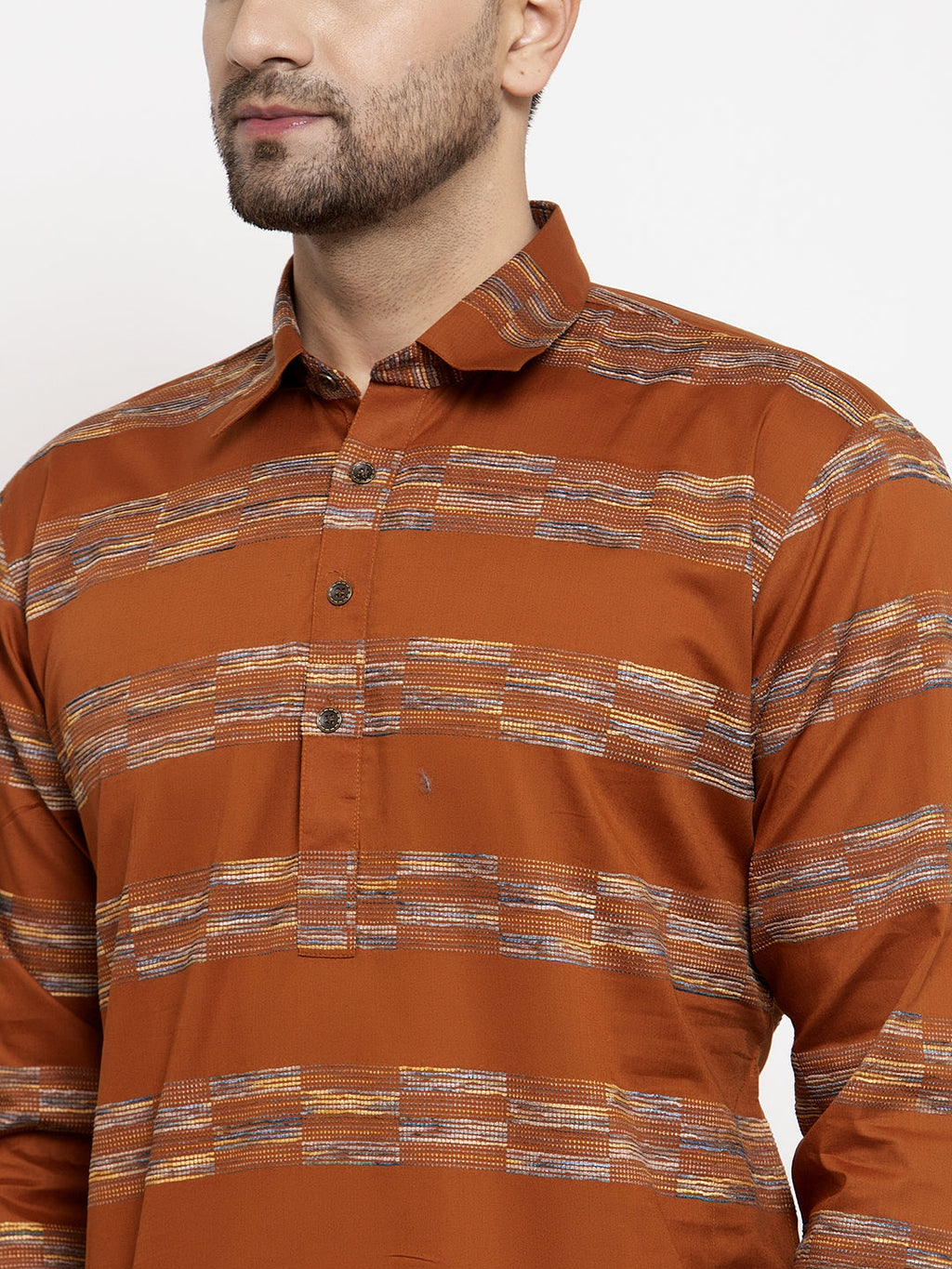 Jompers Men Mustard & White Woven Design Kurta with Pyjamas - Distacart