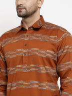 Jompers Men Mustard & White Woven Design Kurta with Pyjamas - Distacart
