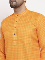 Jompers Men's Beautiful Yellow Woven Kurta Only