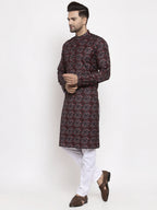 Jompers Men Brown Printed Kurta with Churidar - Distacart