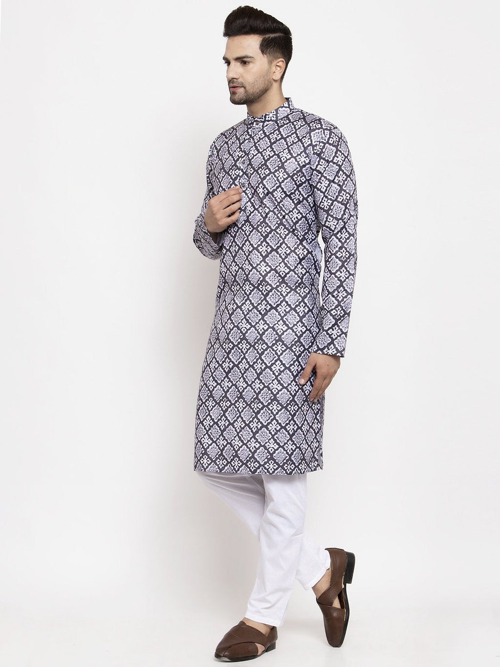 Jompers Men Blue & White Printed Kurta Only - Distacart