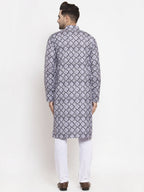 Jompers Men Blue & White Printed Kurta with Churidar - Distacart