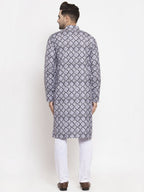 Jompers Men Blue & White Printed Kurta Only - Distacart