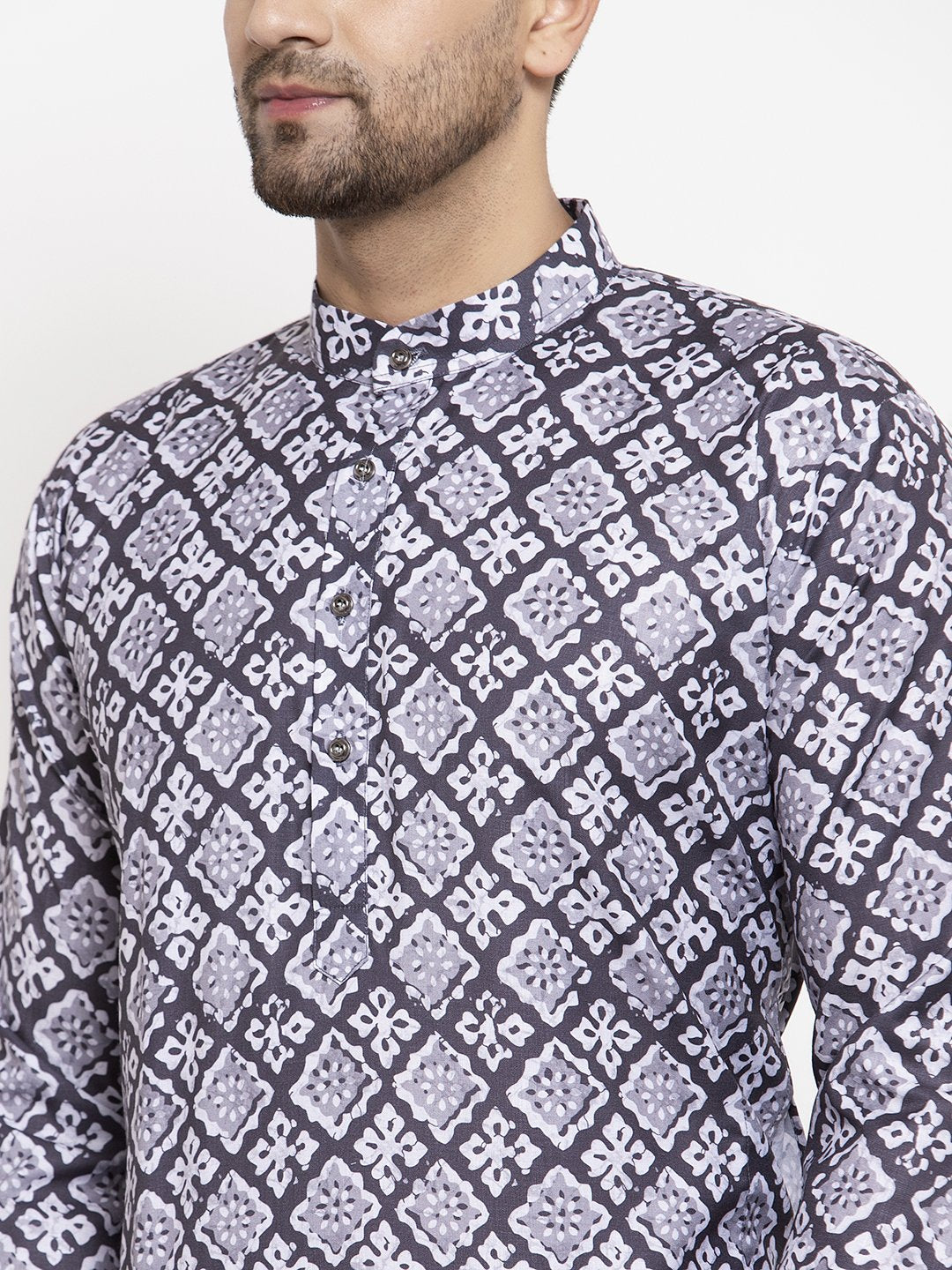 Jompers Men Blue & White Printed Kurta Only - Distacart