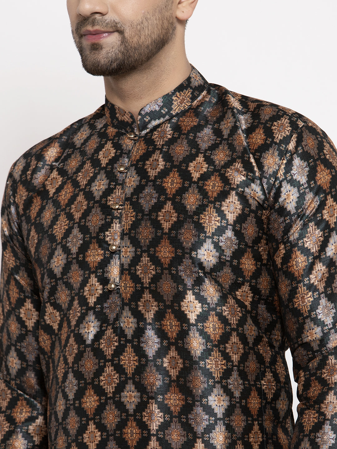 Jompers Men Black Printed Kurta with Pyjamas - Distacart