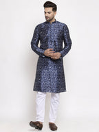 Jompers Men Navy Blue & White Printed Kurta Only - Distacart