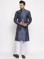 Jompers Men Navy Blue & White Printed Kurta with Pyjamas - Distacart