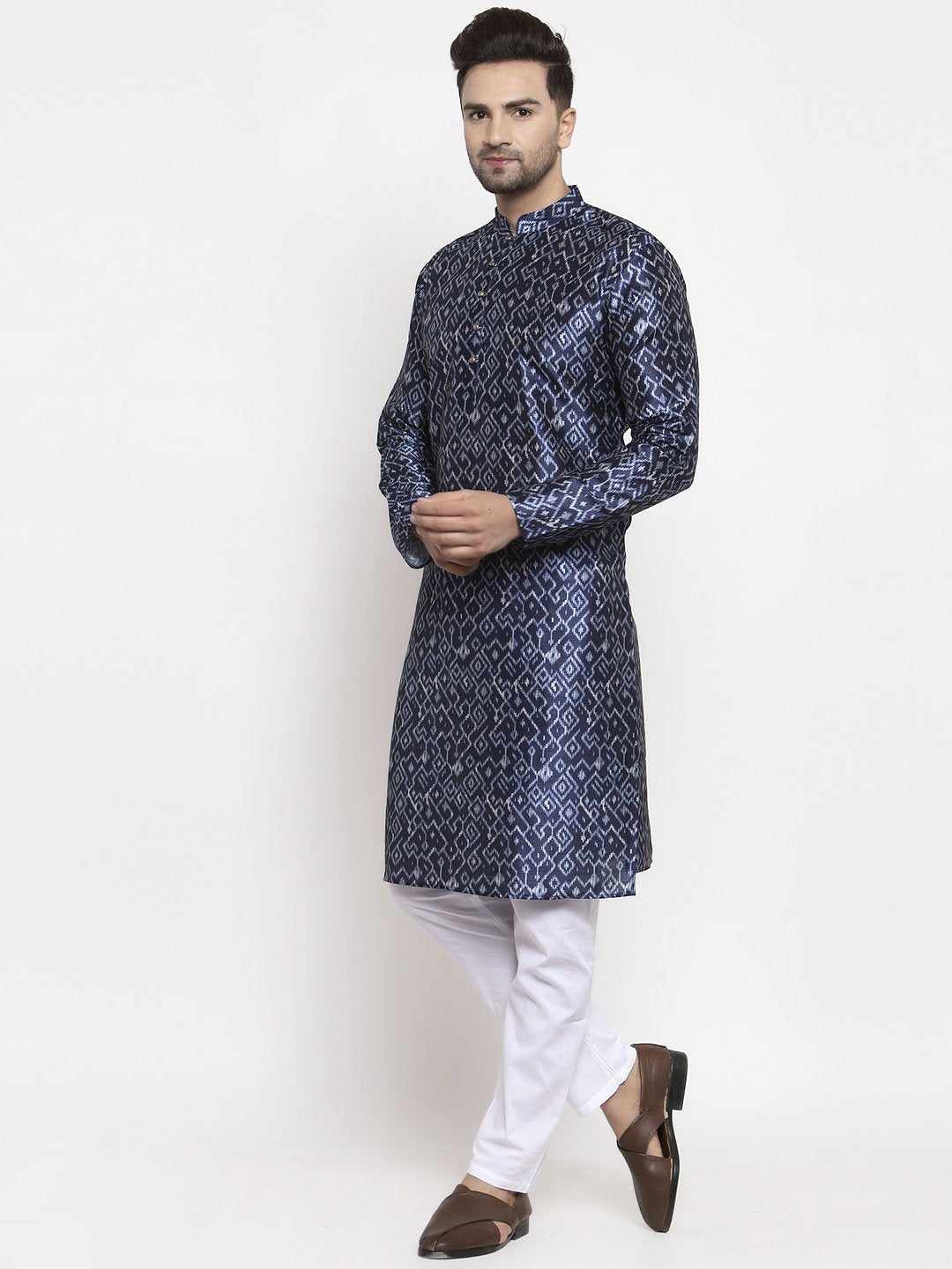Jompers Men Navy Blue & White Printed Kurta Only - Distacart