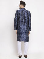 Jompers Men Navy Blue & White Printed Kurta with Pyjamas - Distacart