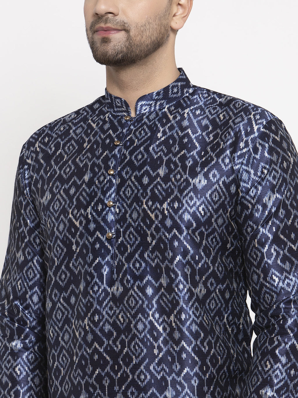 Jompers Men Navy Blue & White Printed Kurta with Pyjamas - Distacart