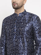 Jompers Men Navy Blue & White Printed Kurta with Pyjamas - Distacart