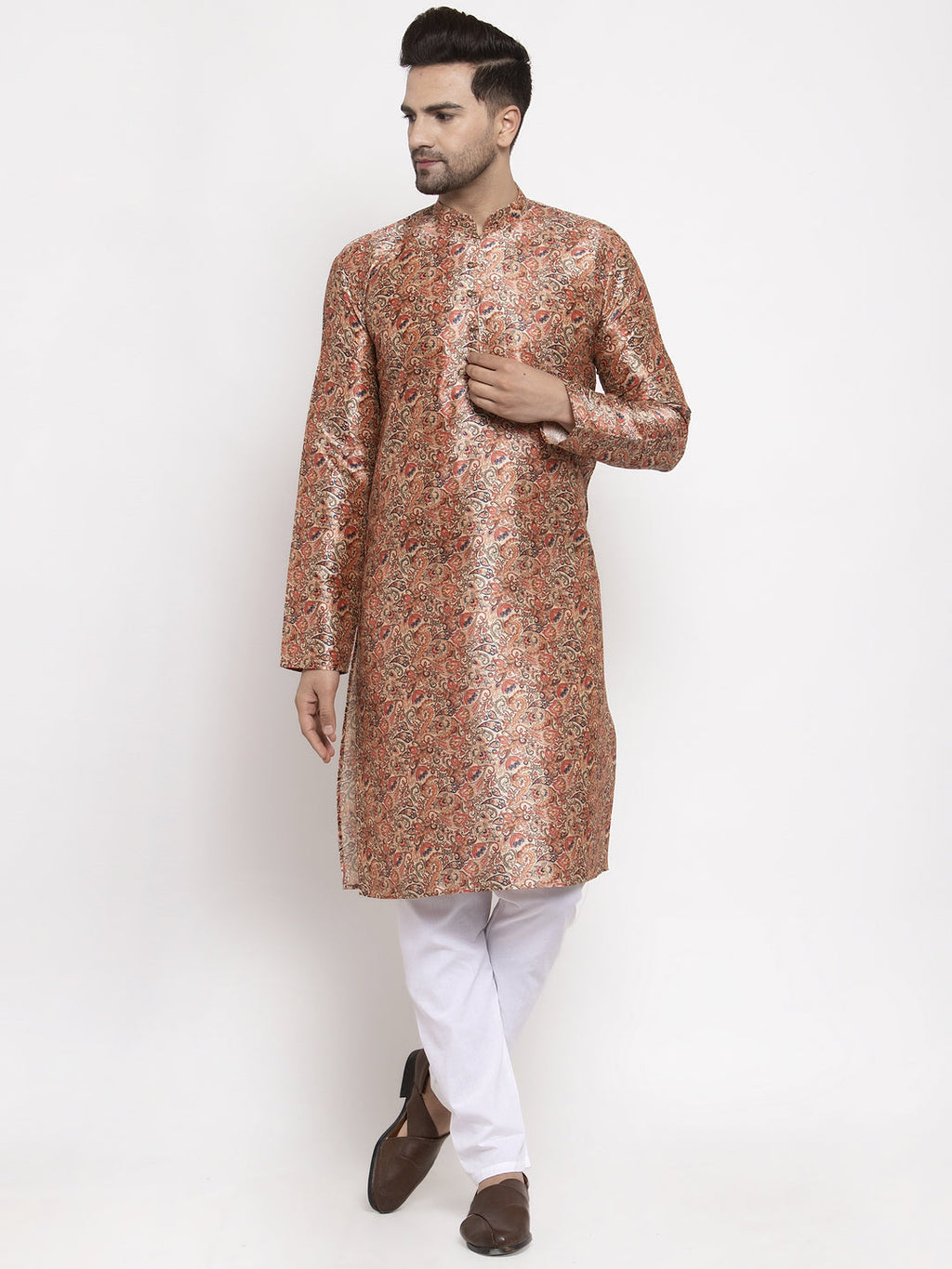 Jompers Men Golden Printed Kurta with Pyjamas - Distacart