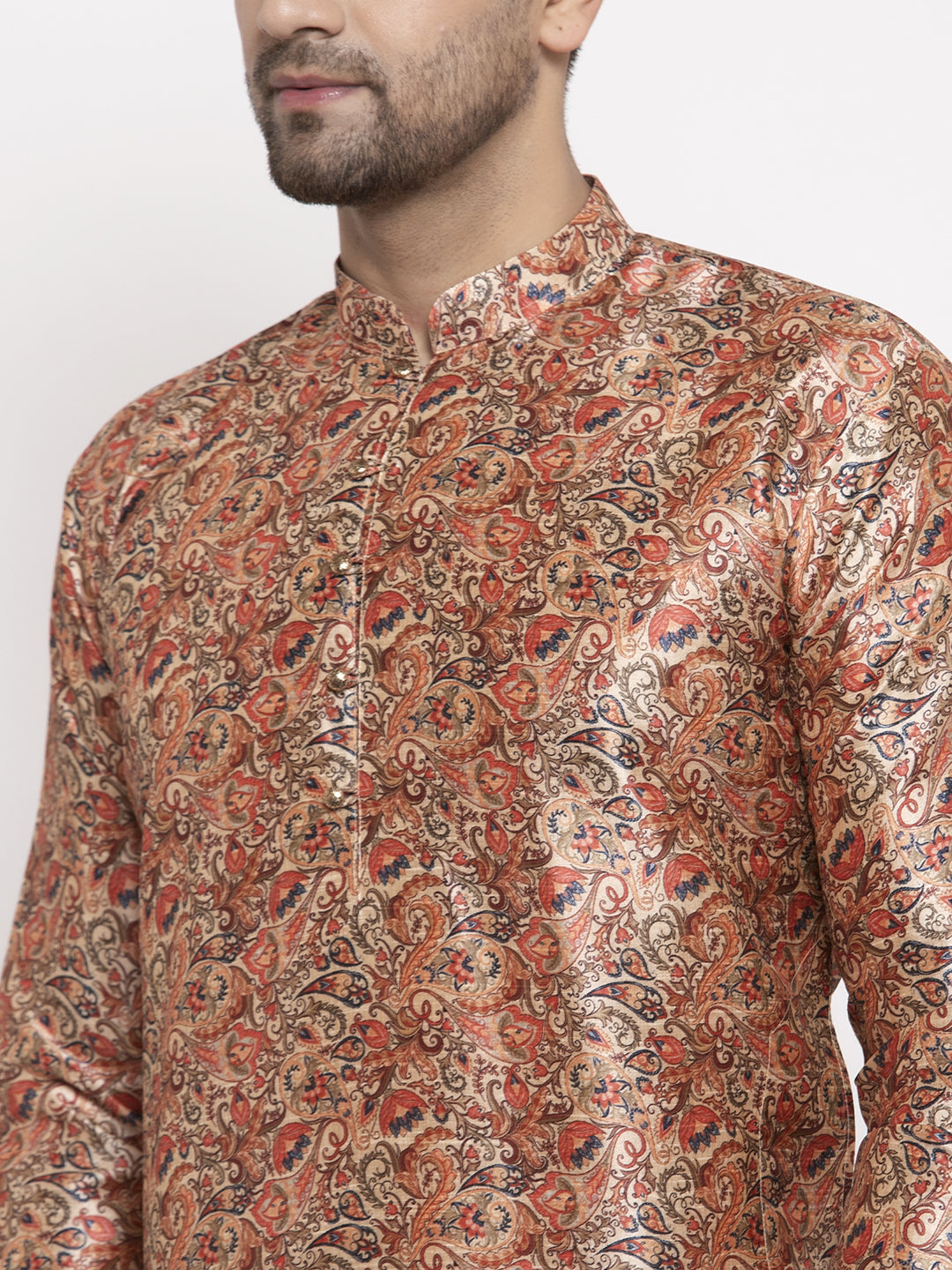 Jompers Men Golden Printed Kurta with Pyjamas - Distacart