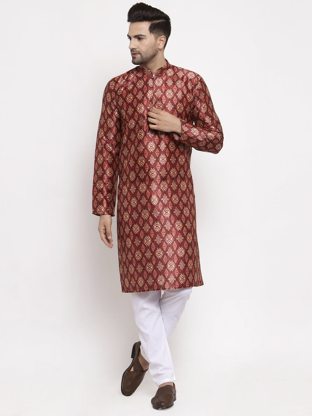 Jompers Men Maroon Printed Kurta Only - Distacart