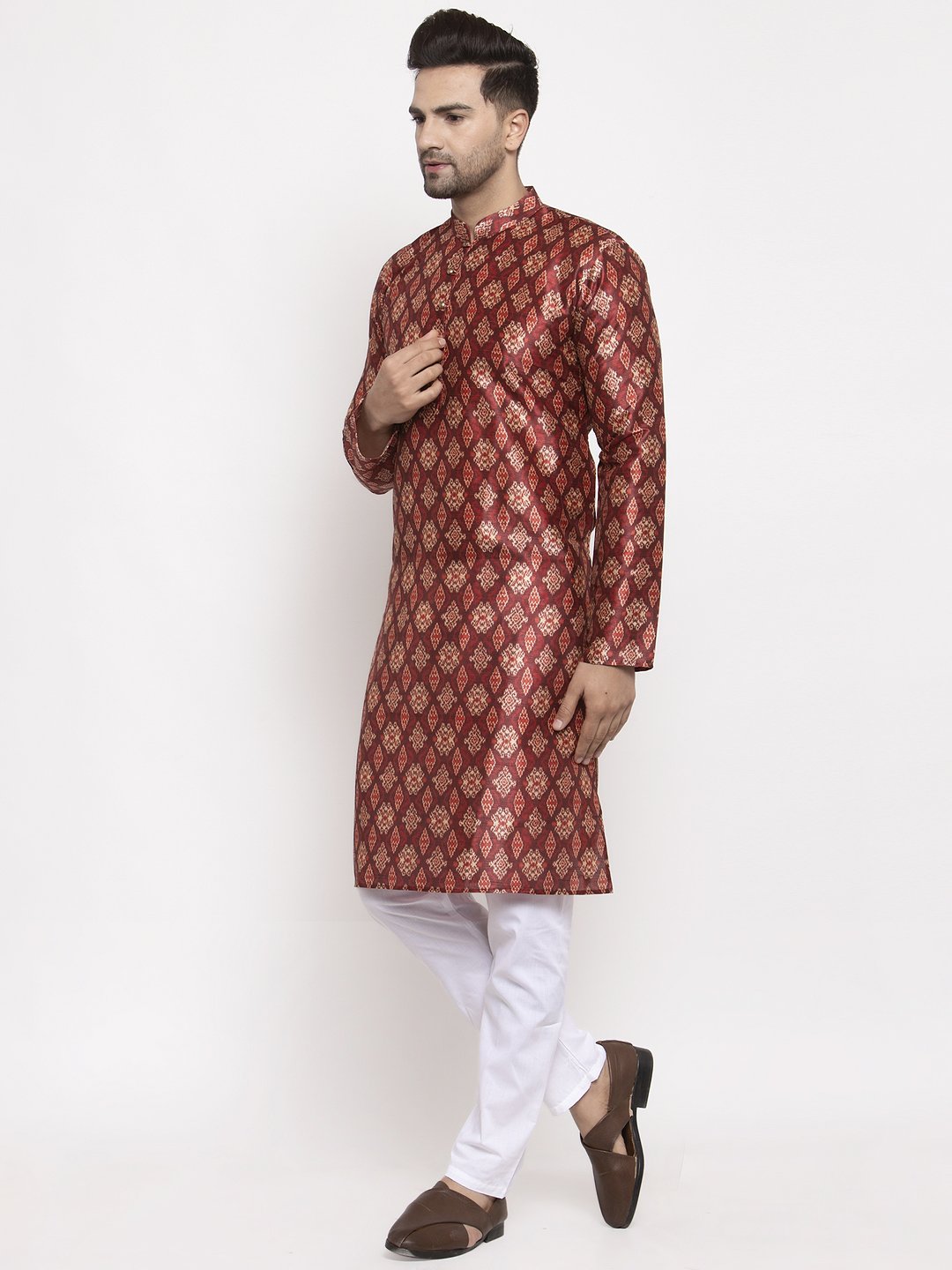 Jompers Men Maroon Printed Kurta Only - Distacart