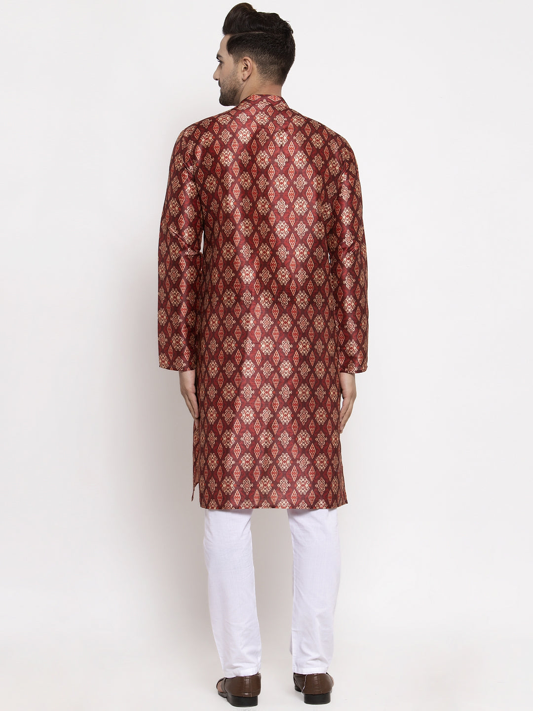 Jompers Men Maroon Printed Kurta with Pyjamas - Distacart