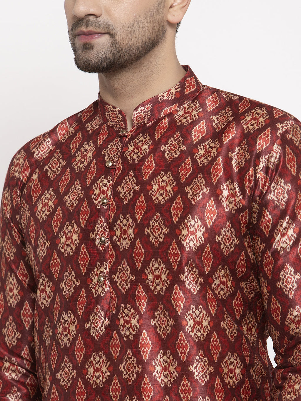 Jompers Men Maroon Printed Kurta with Pyjamas - Distacart