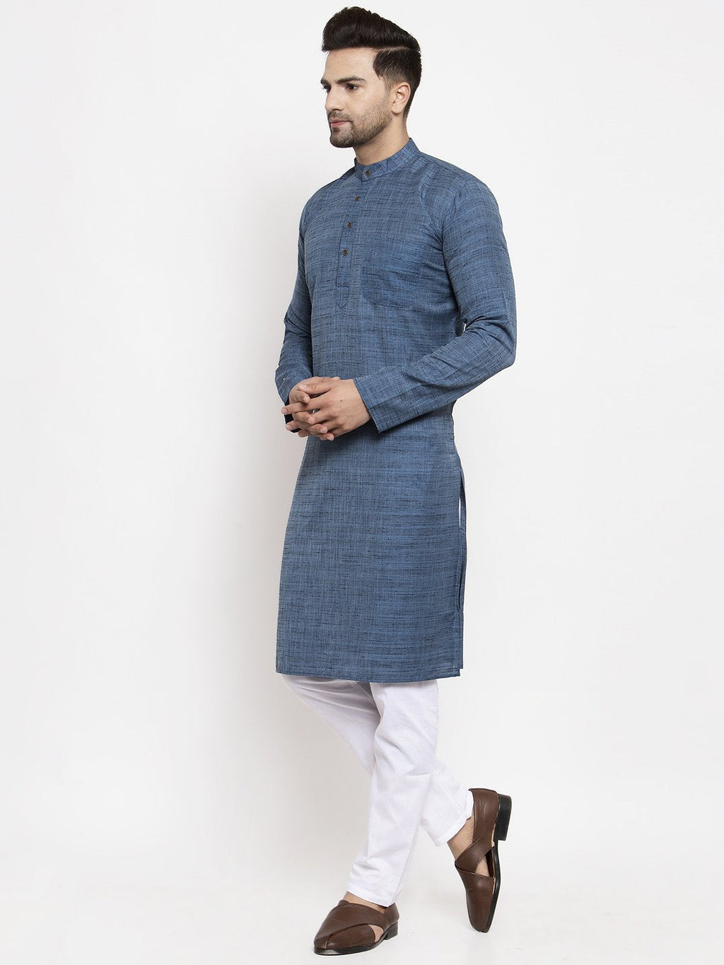 Jompers Men Blue Self Design Kurta Only - Distacart