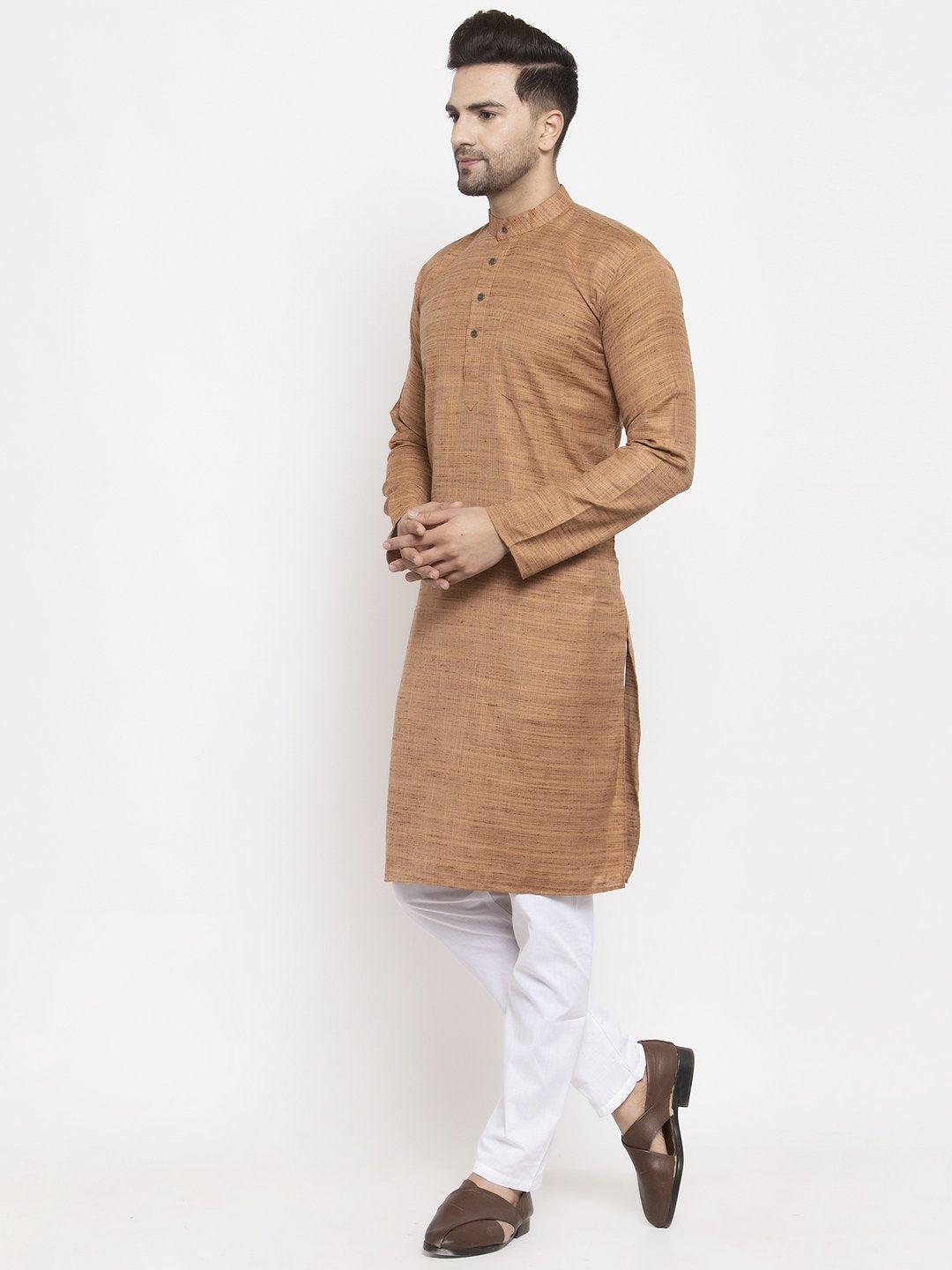 Jompers Men Brown Self Design Kurta Only - Distacart