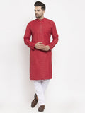 Jompers Men Maroon Self Design Kurta with Pyjamas - Distacart