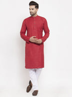 Jompers Men Maroon Self Design Kurta with Pyjamas - Distacart