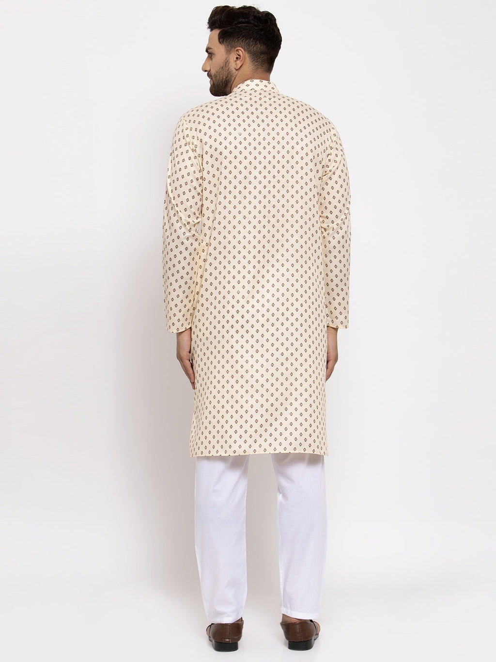 Jompers Men Cream-Coloured Printed Kurta with Pyjamas - Distacart