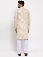 Jompers Men Cream-Coloured Printed Kurta with Pyjamas - Distacart