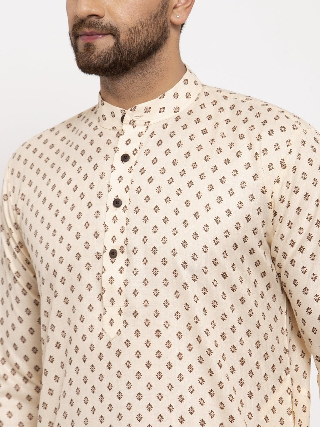 Jompers Men Cream-Coloured Printed Kurta Only - Distacart
