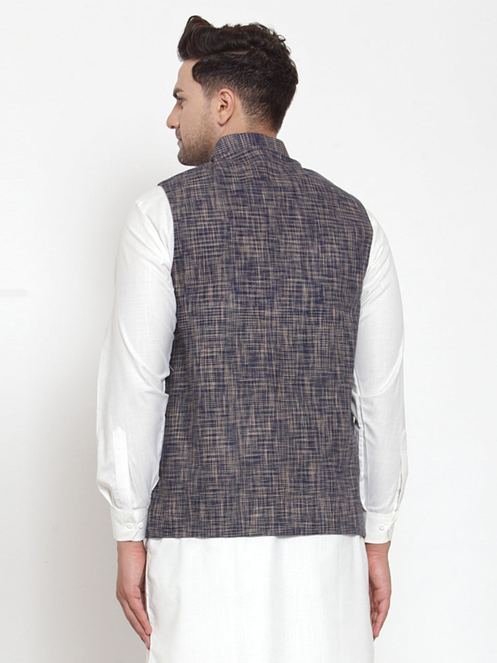 Jompers Men's Beautiful Blue Woven Design Nehru Jacket