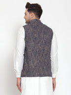 Jompers Men's Beautiful Blue Woven Design Nehru Jacket