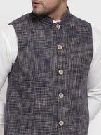 Jompers Men's Beautiful Blue Woven Design Nehru Jacket