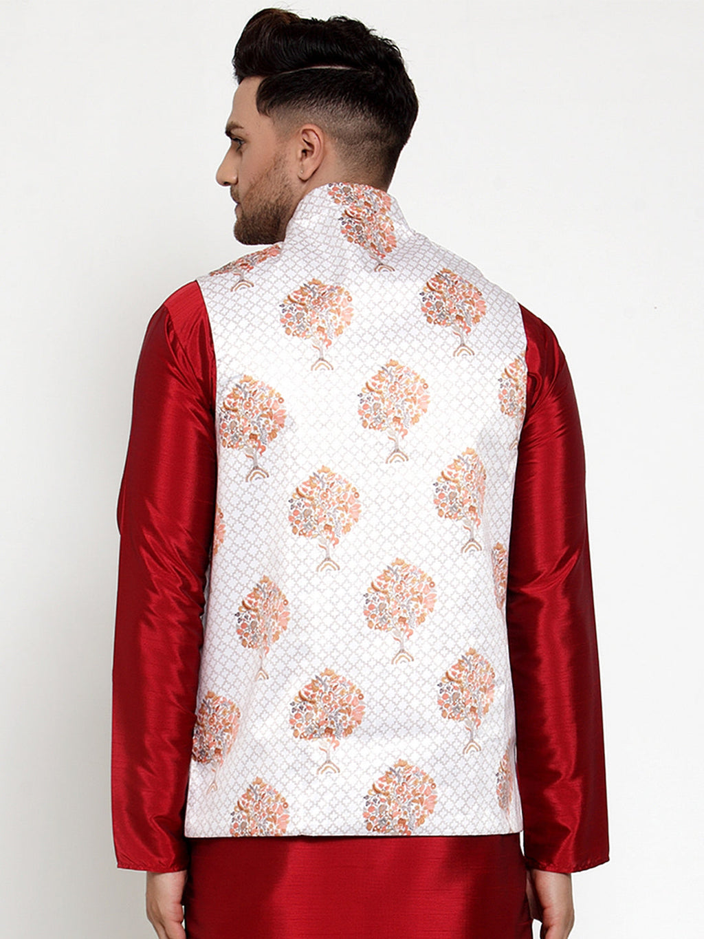 Jompers Men's White Printed Nehru Jacket