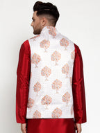 Jompers Men's White Printed Nehru Jacket