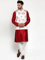 Jompers Men's White Printed Nehru Jacket
