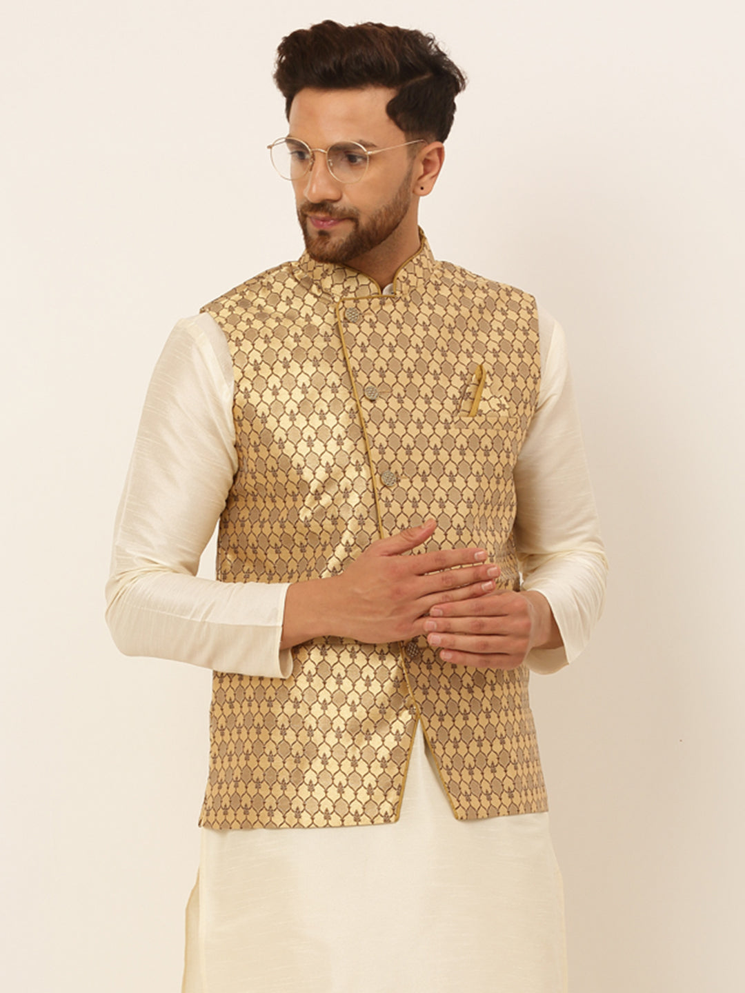 Jompers Men's Woven Design Waistcoat - Golden