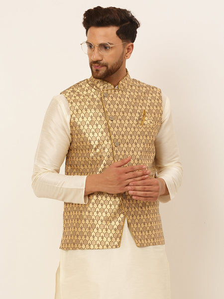 Jompers Men's Woven Design Waistcoat - Golden