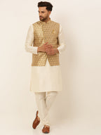 Jompers Men's Woven Design Waistcoat - Golden