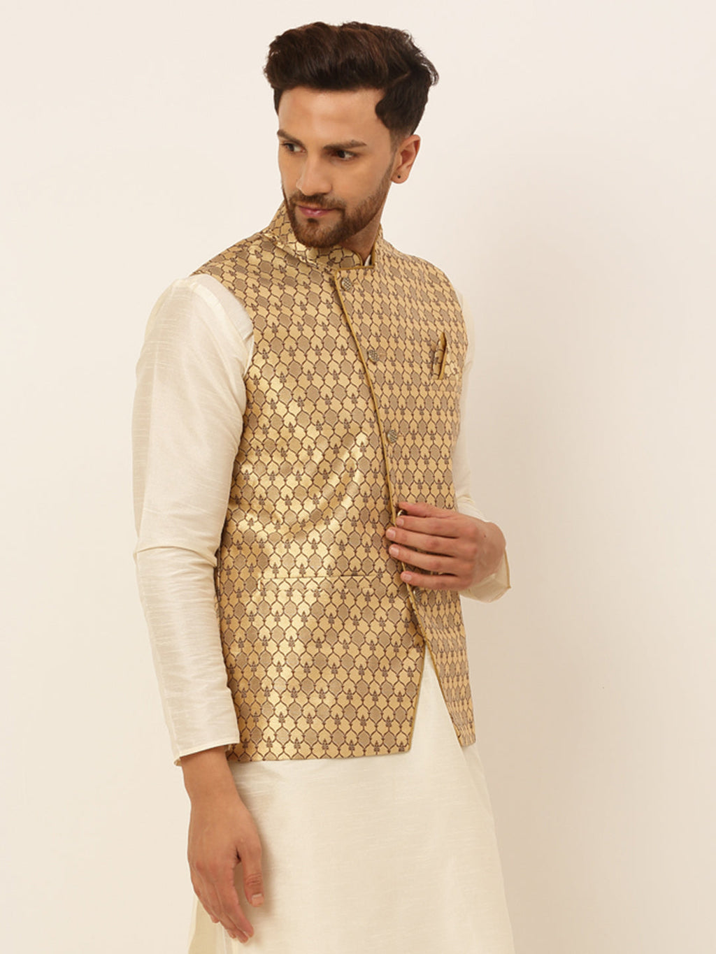 Jompers Men's Woven Design Waistcoat - Golden