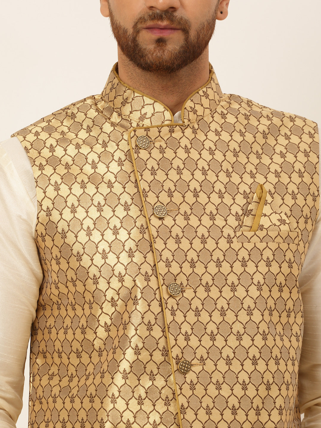Jompers Men's Woven Design Waistcoat - Golden
