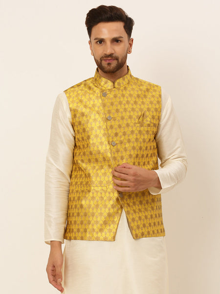 Jompers Men's Woven Design Waistcoat - Mustard