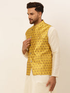 Jompers Men's Woven Design Waistcoat - Mustard