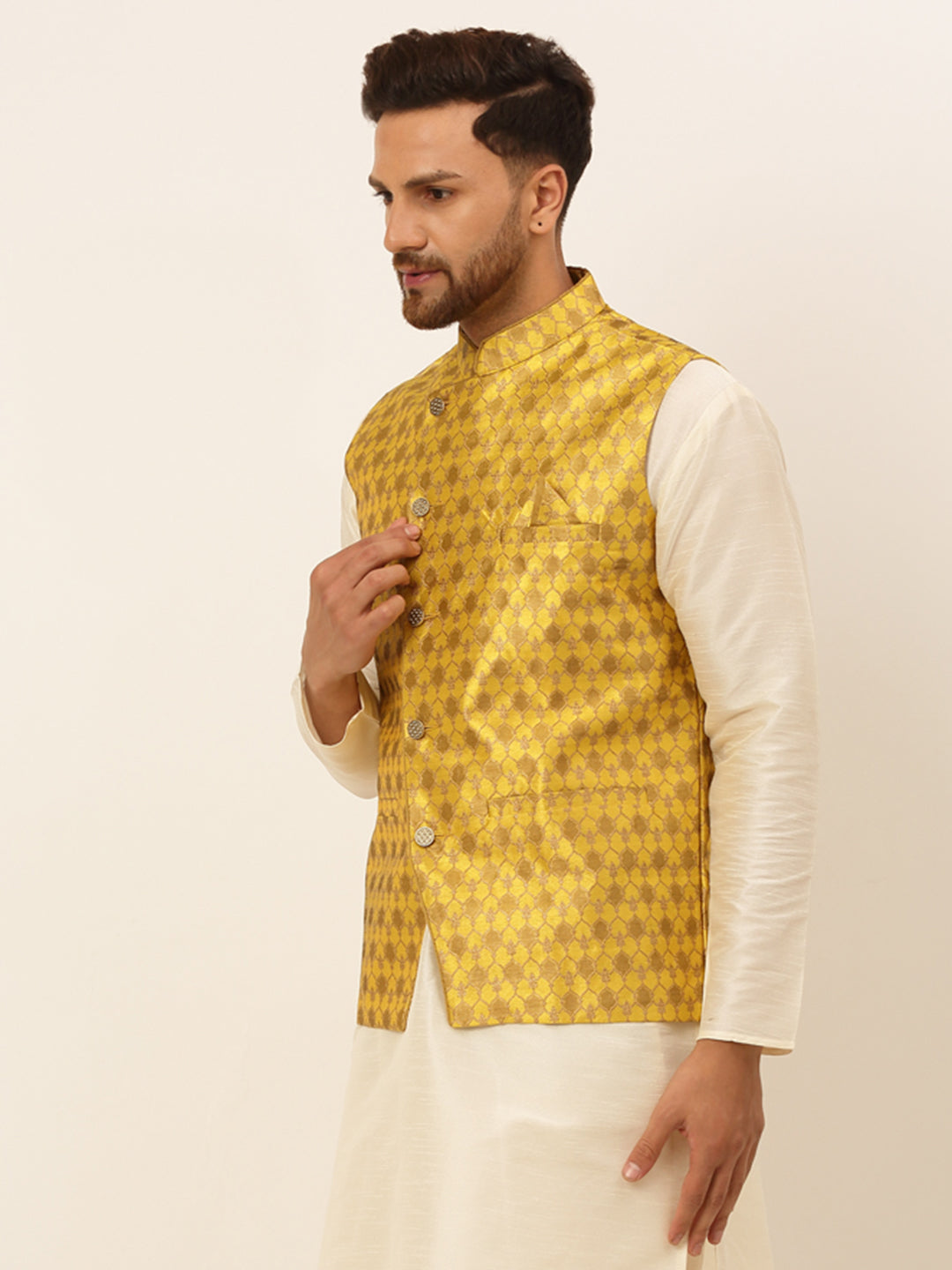 Jompers Men's Woven Design Waistcoat - Mustard