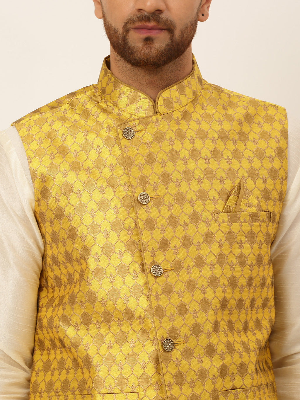 Jompers Men's Woven Design Waistcoat - Mustard