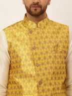 Jompers Men's Woven Design Waistcoat - Mustard