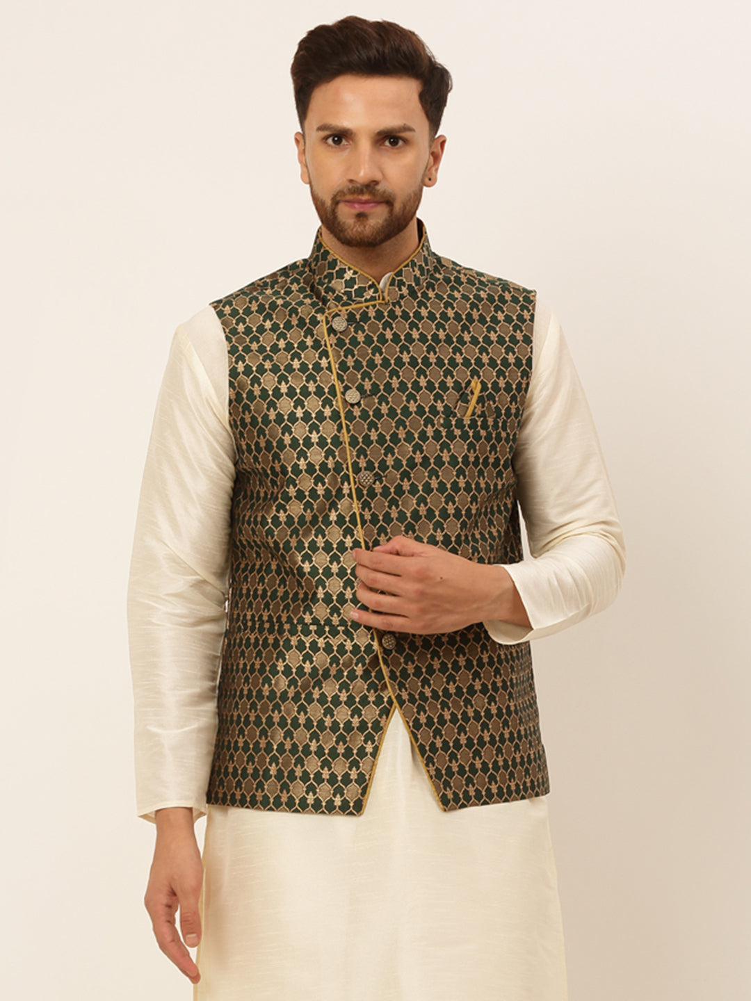 Jompers Men's Woven Design Waistcoat - Olive
