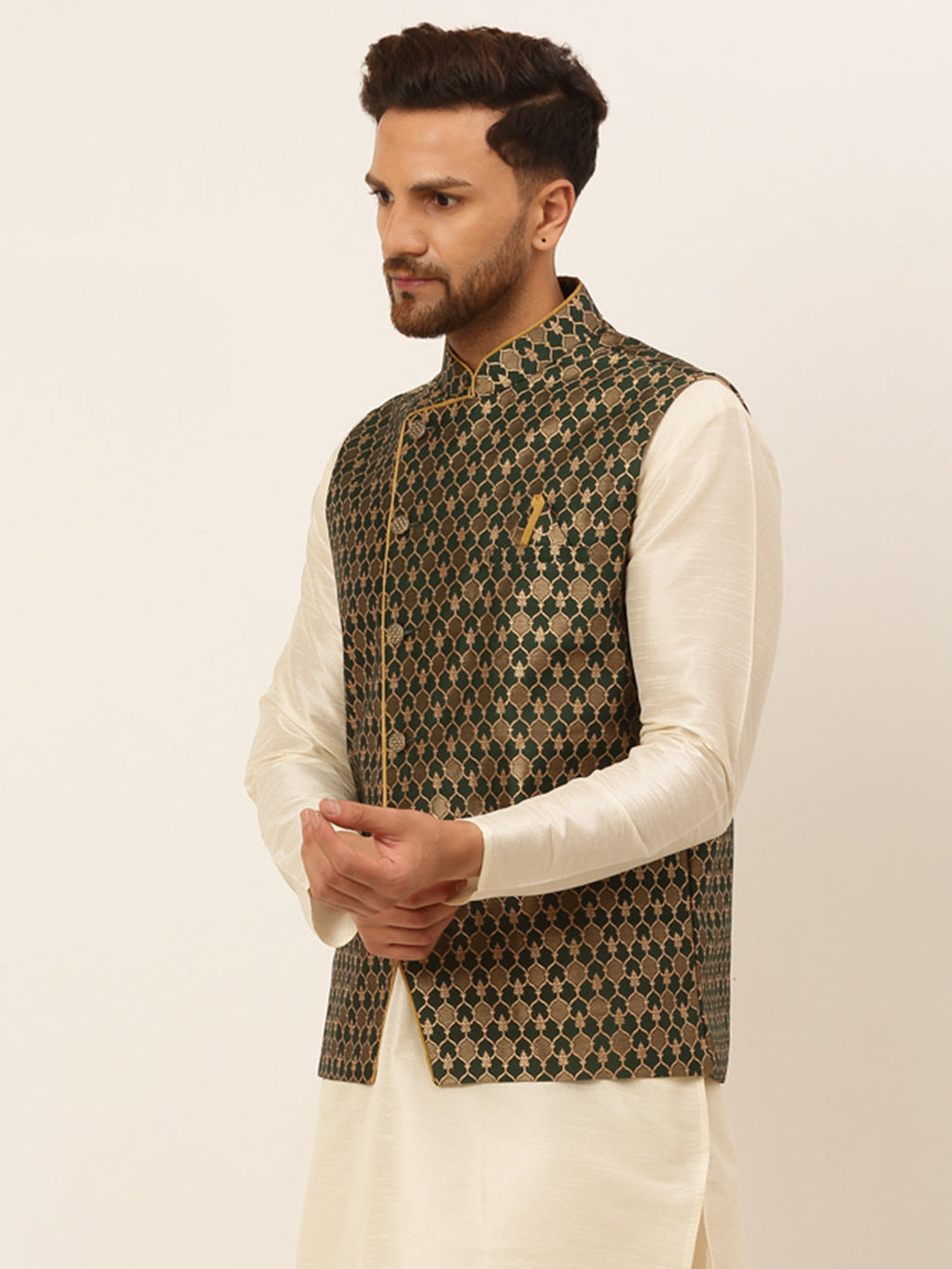 Jompers Men's Woven Design Waistcoat - Olive