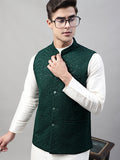 Jompers Men's Sequins Embroidered Rayon Nehru Jacket - Olive