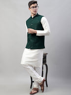 Jompers Men's Sequins Embroidered Rayon Nehru Jacket - Olive